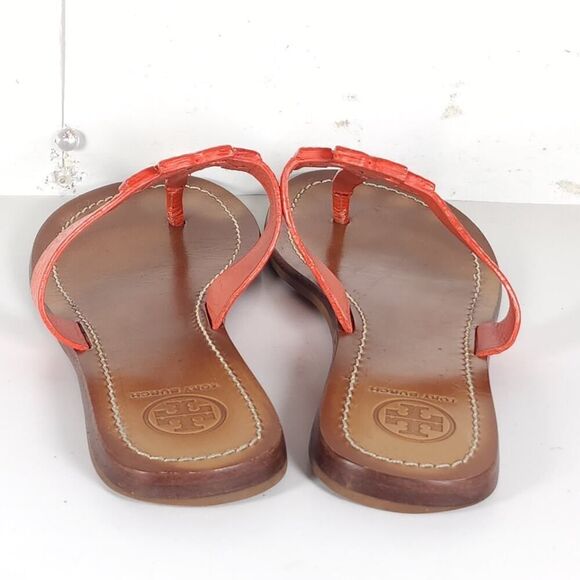 Tory Burch Women's Moore US 7M Corral Leather Slip On Flat Thong Sandals Shoes - Picture 13 of 16